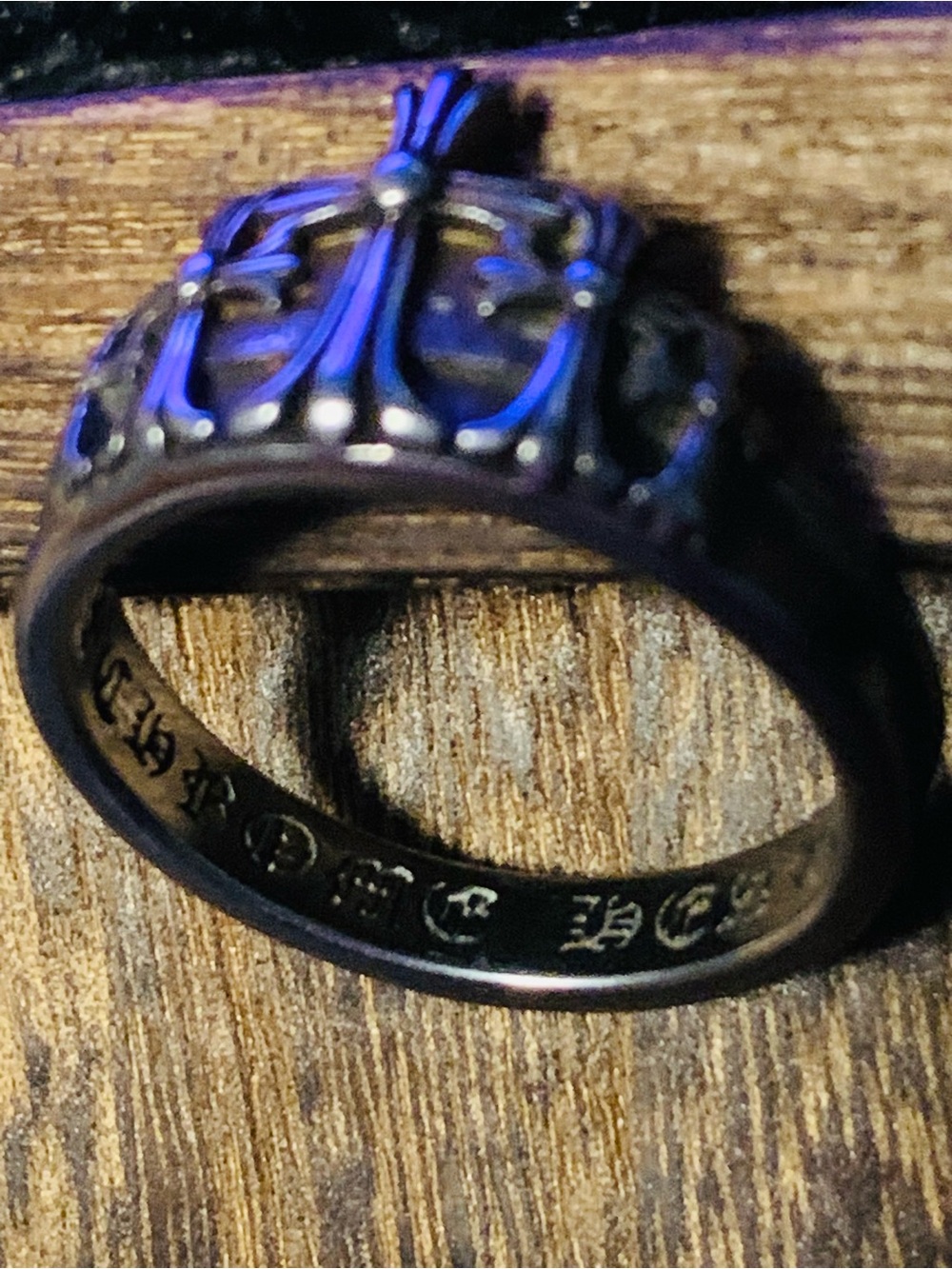 Chrome Hearts Black Ionic Cross Ring Unisex Size 10-11